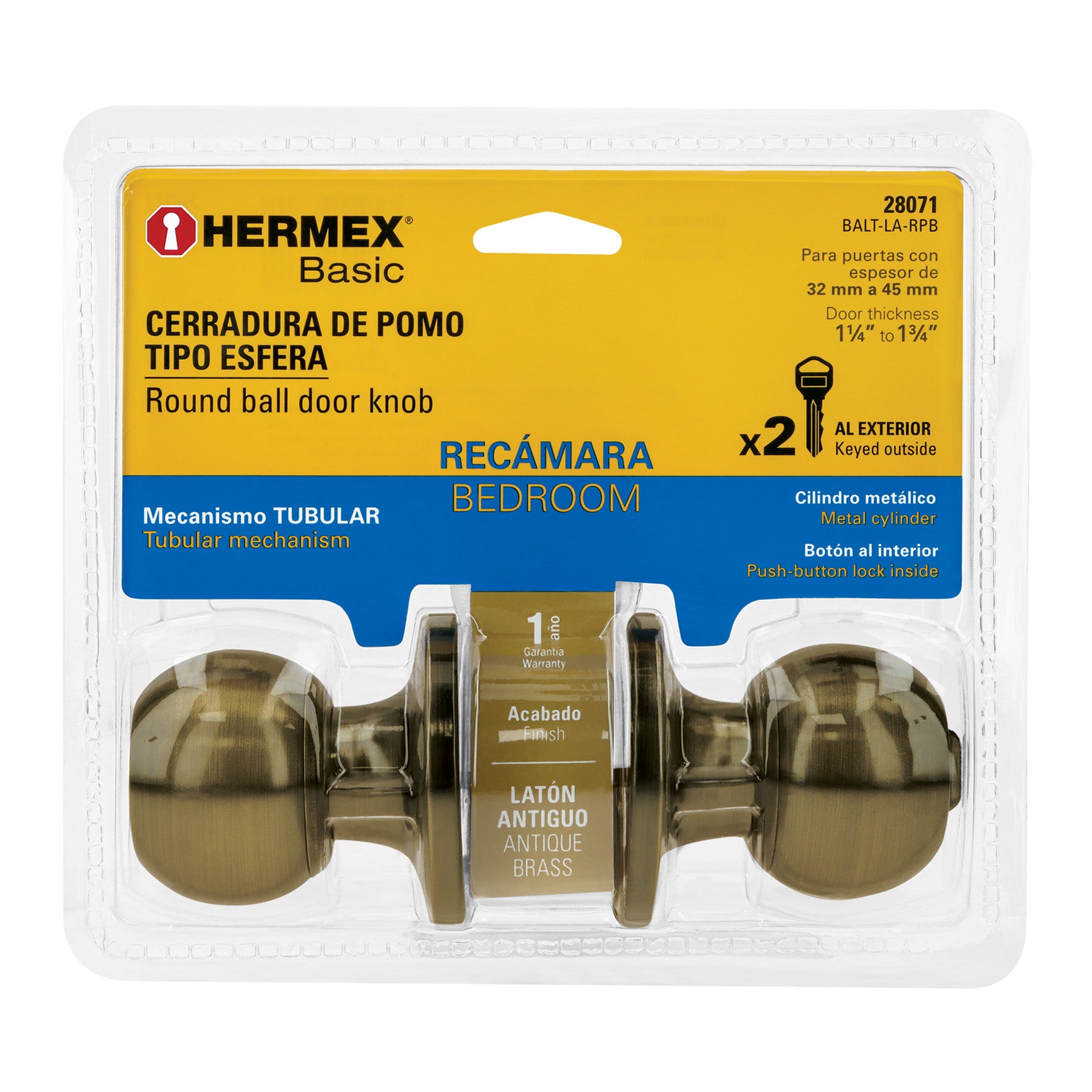 Cerradura esfera,tub,rec, ant, Basic,blister