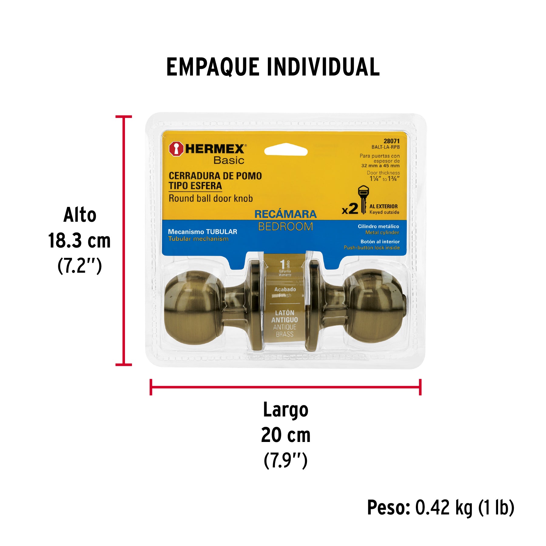 Cerradura esfera,tub,rec, ant, Basic,blister