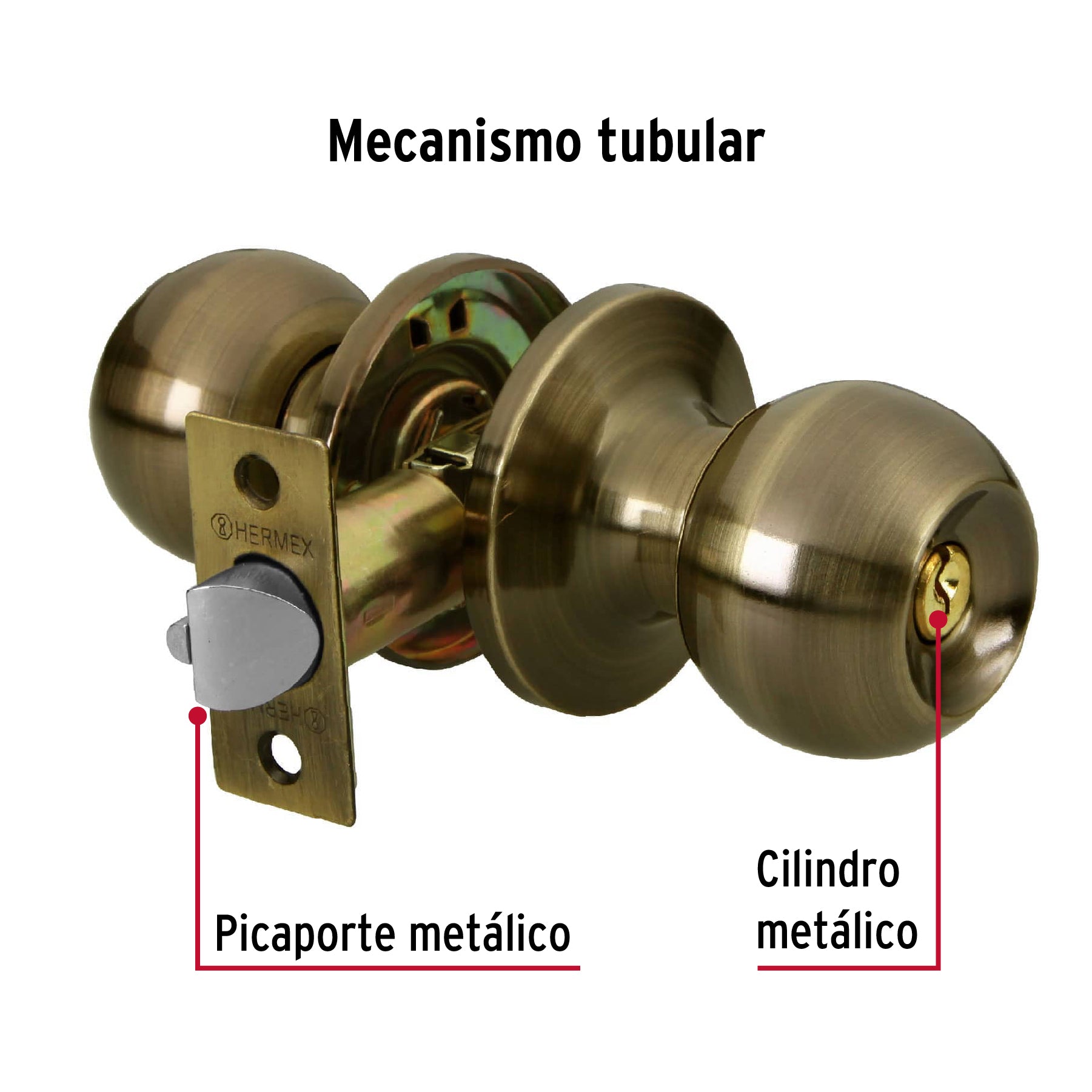 Cerradura pomo, LA, recámara, tubular, Hermex Basic