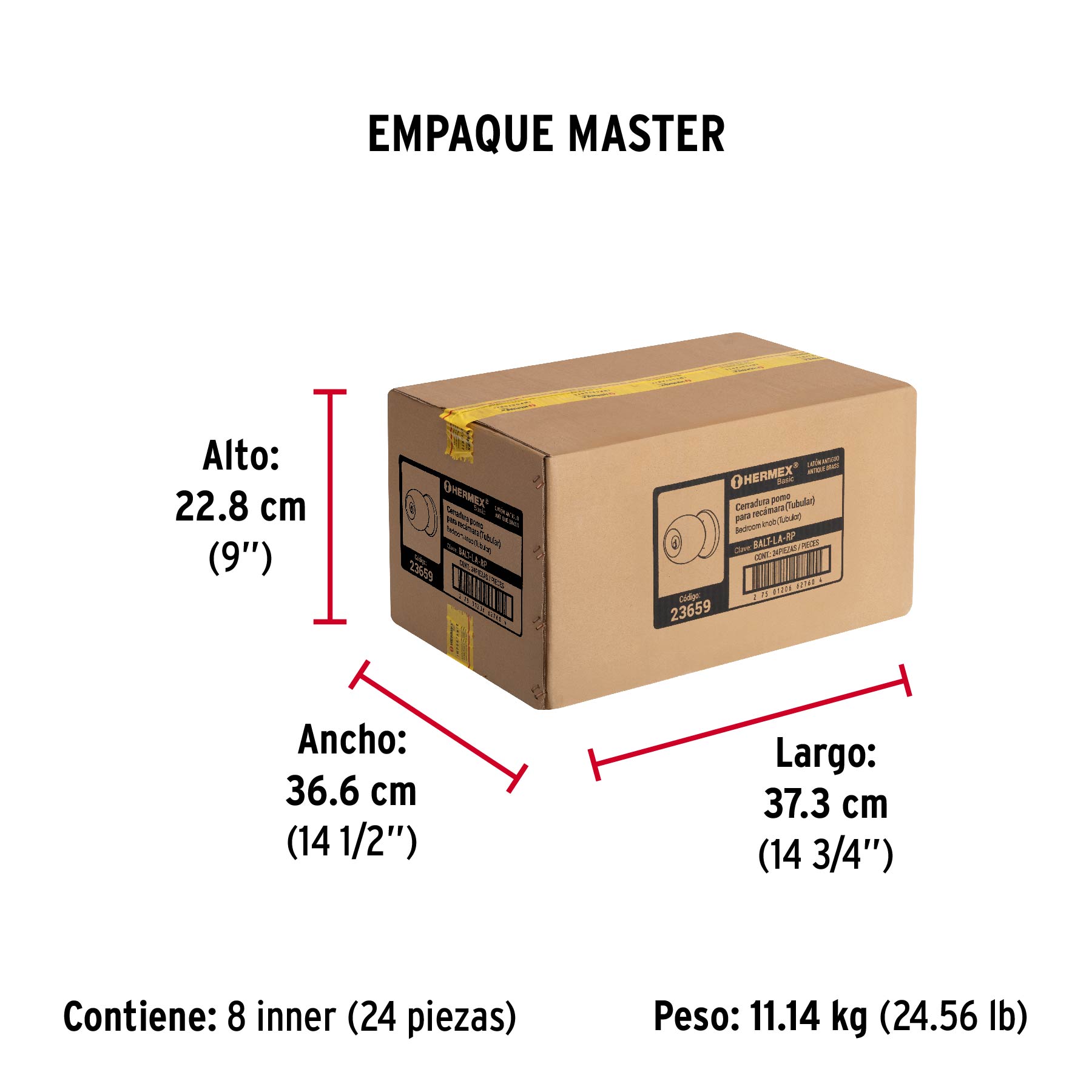 Cerradura pomo, LA, recámara, tubular, Hermex Basic
