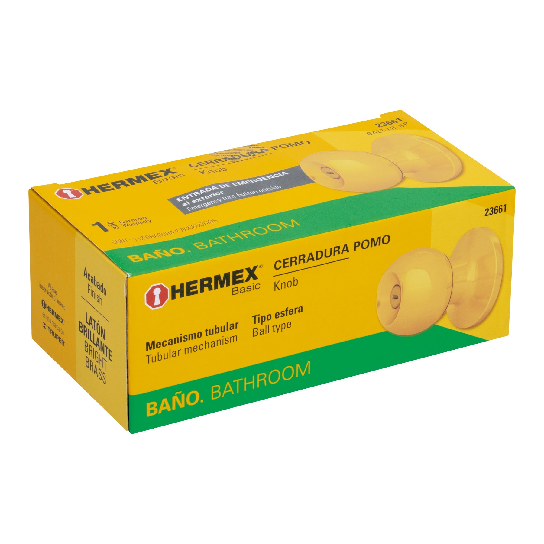 Cerradura pomo, LB, baño, tubular, Hermex Basic