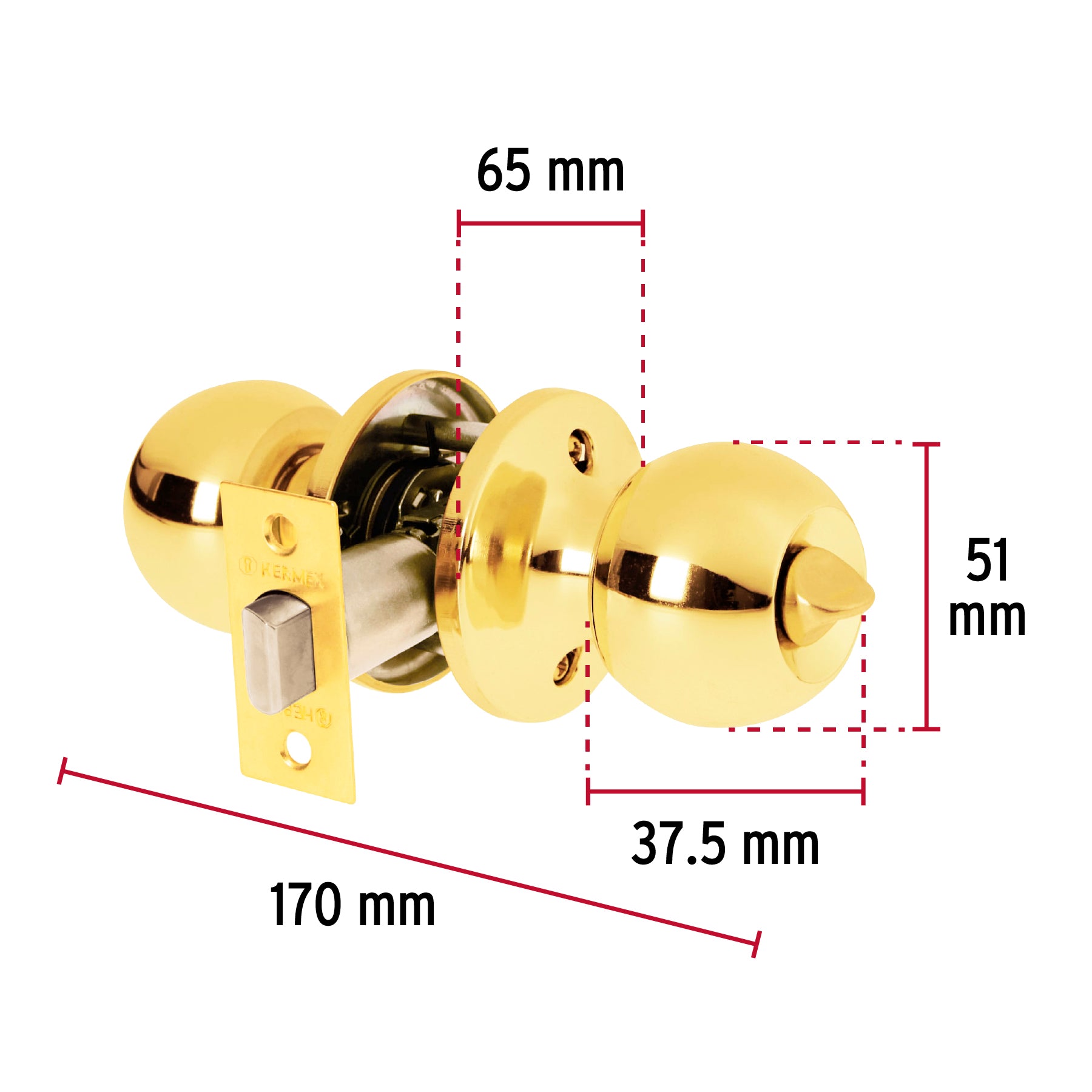 Cerradura pomo, LB, baño, tubular, Hermex Basic