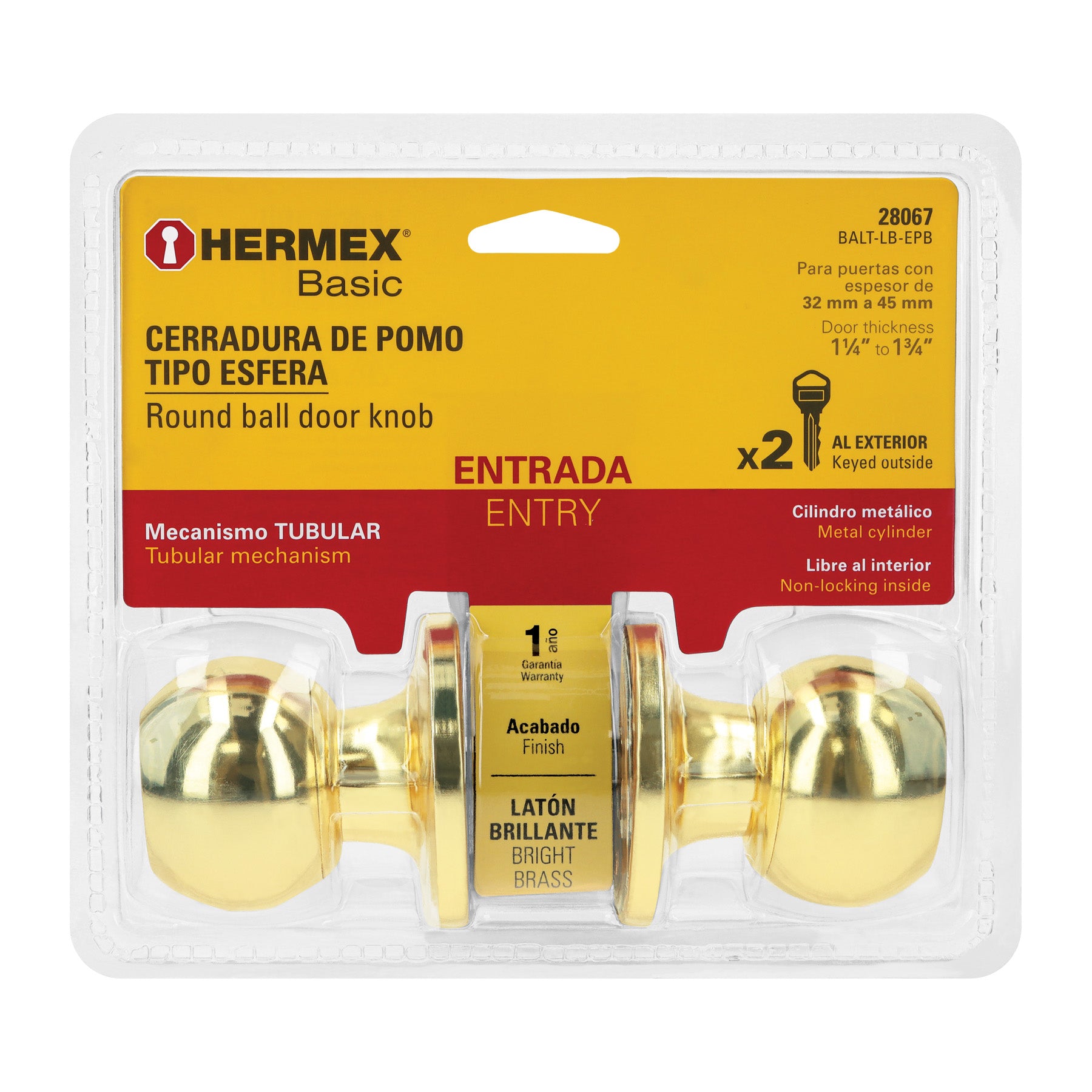 Cerradura esf,tub,ent,brill, Basic,blister