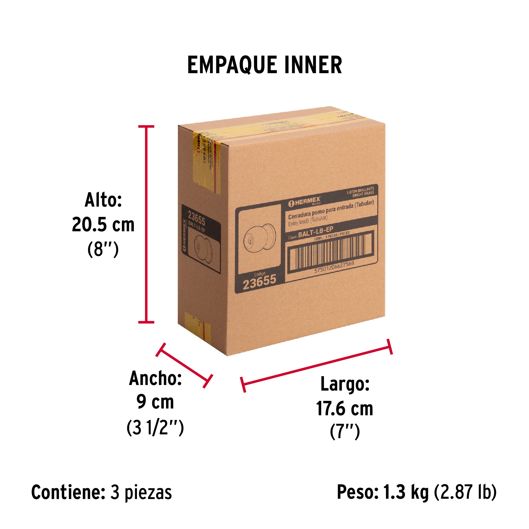 Cerradura pomo, LB, entrada, tubular, Hermex Basic