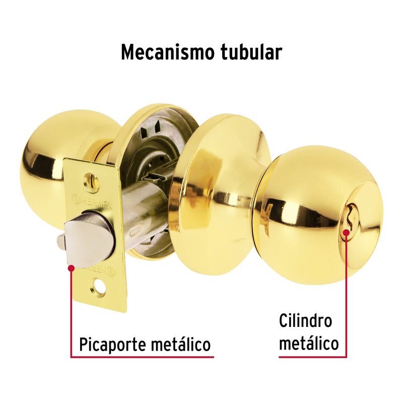 Cerradura pomo, LB, recámara, tubular, Hermex Basic