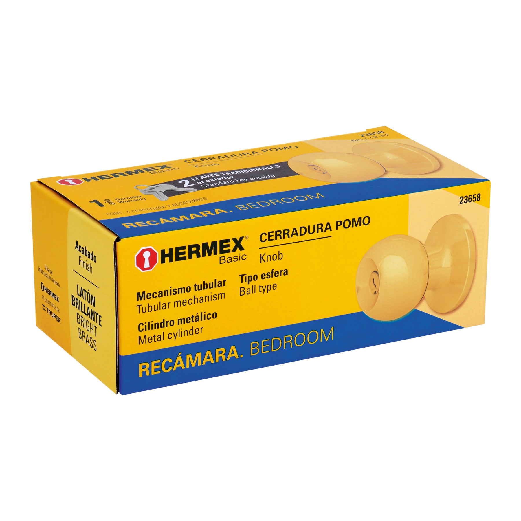 Cerradura pomo, LB, recámara, tubular, Hermex Basic
