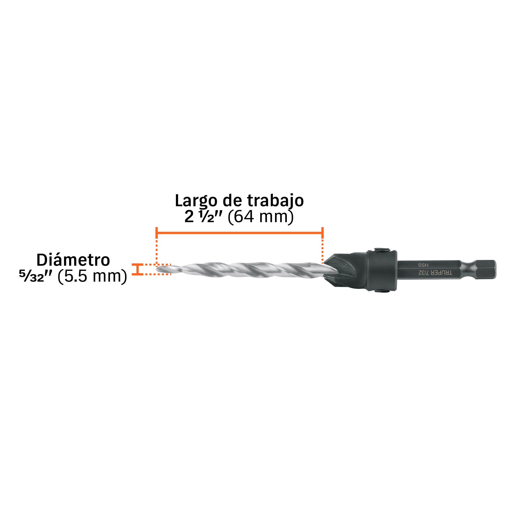 Broca avellanadora #12 para madera, 7/32', TRUPER