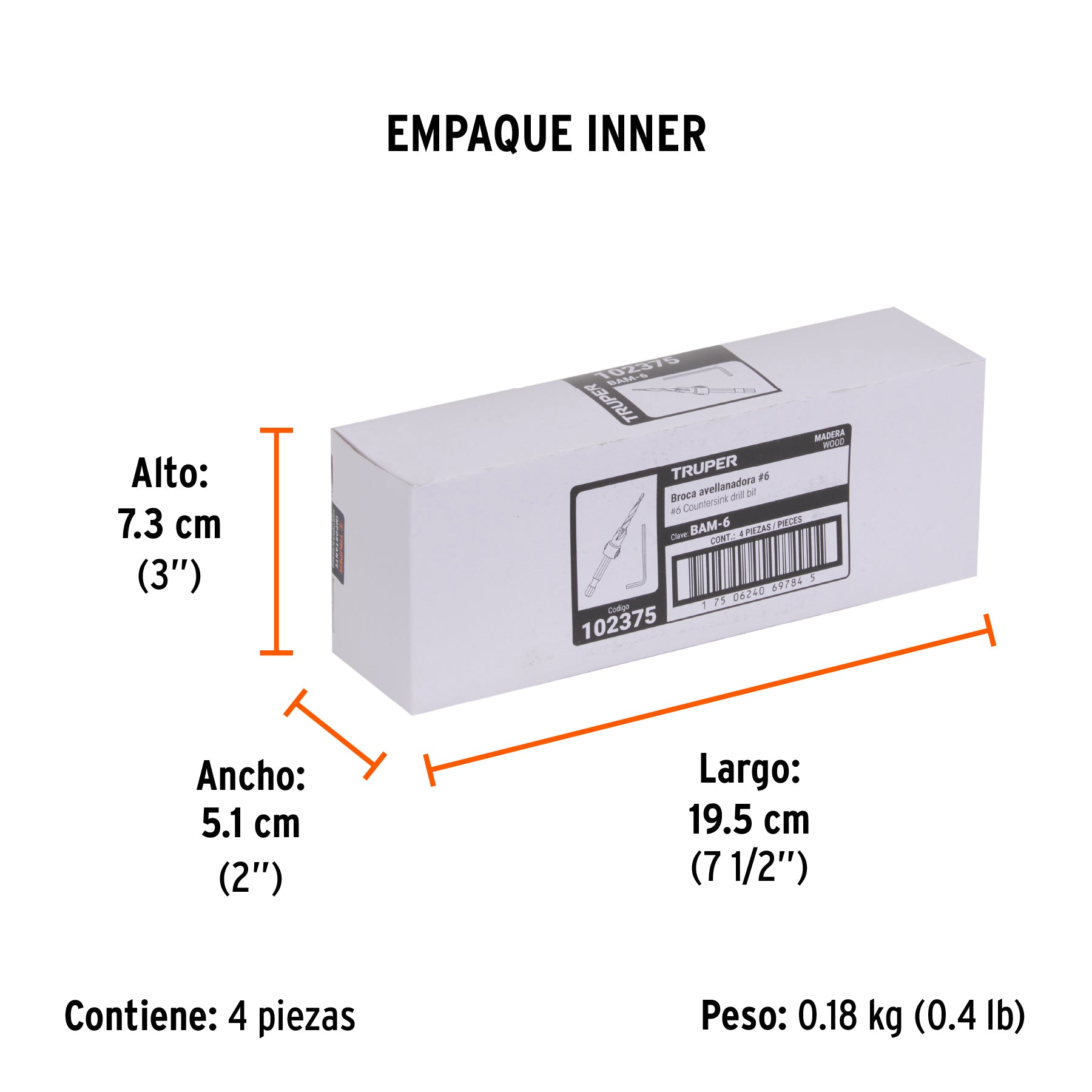 Broca avellanadora #6 para madera, 9/64', Truper