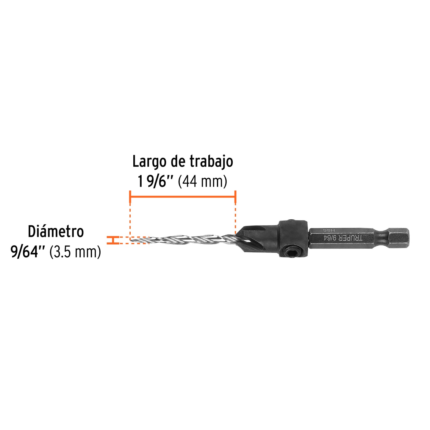 Broca avellanadora #6 para madera, 9/64', Truper