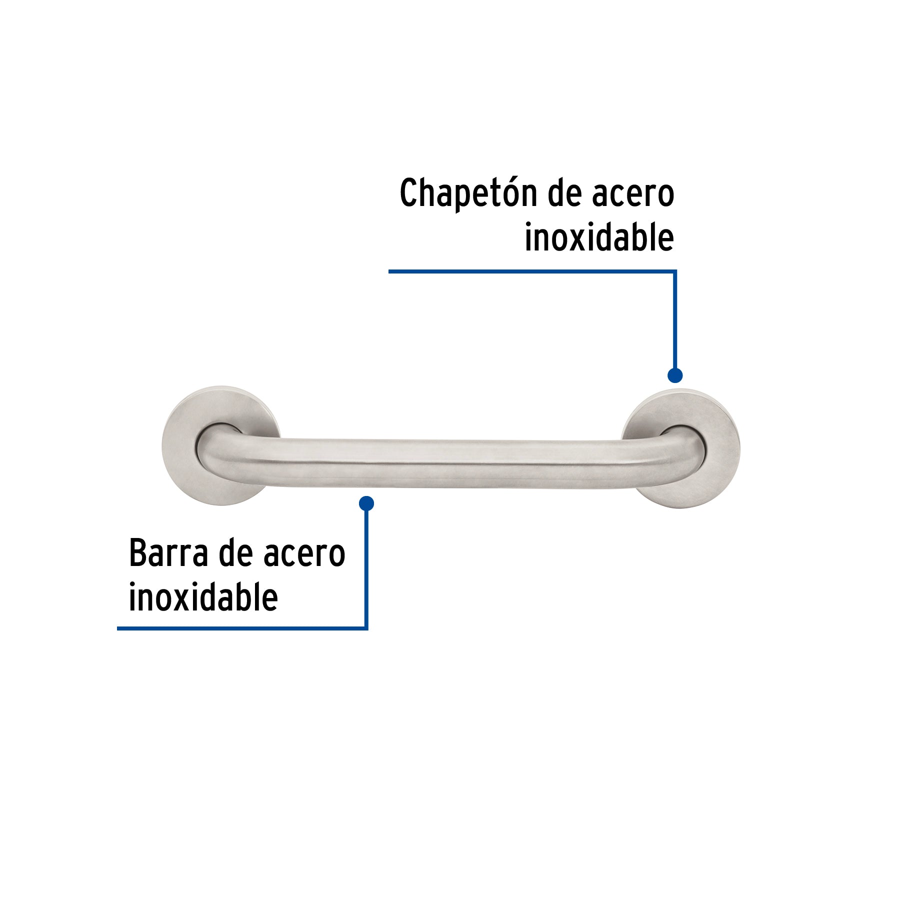 Barra recta de seguridad, acero inox, 1-1/4' x 30cm, Foset