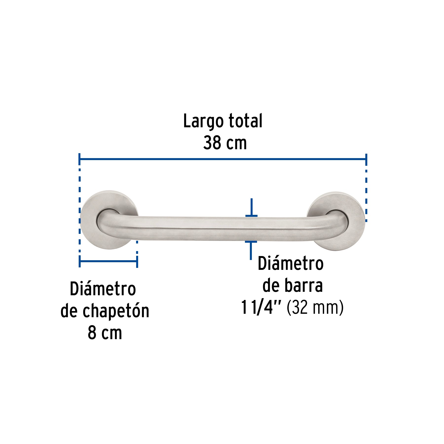 Barra recta de seguridad, acero inox, 1-1/4' x 30cm, Foset