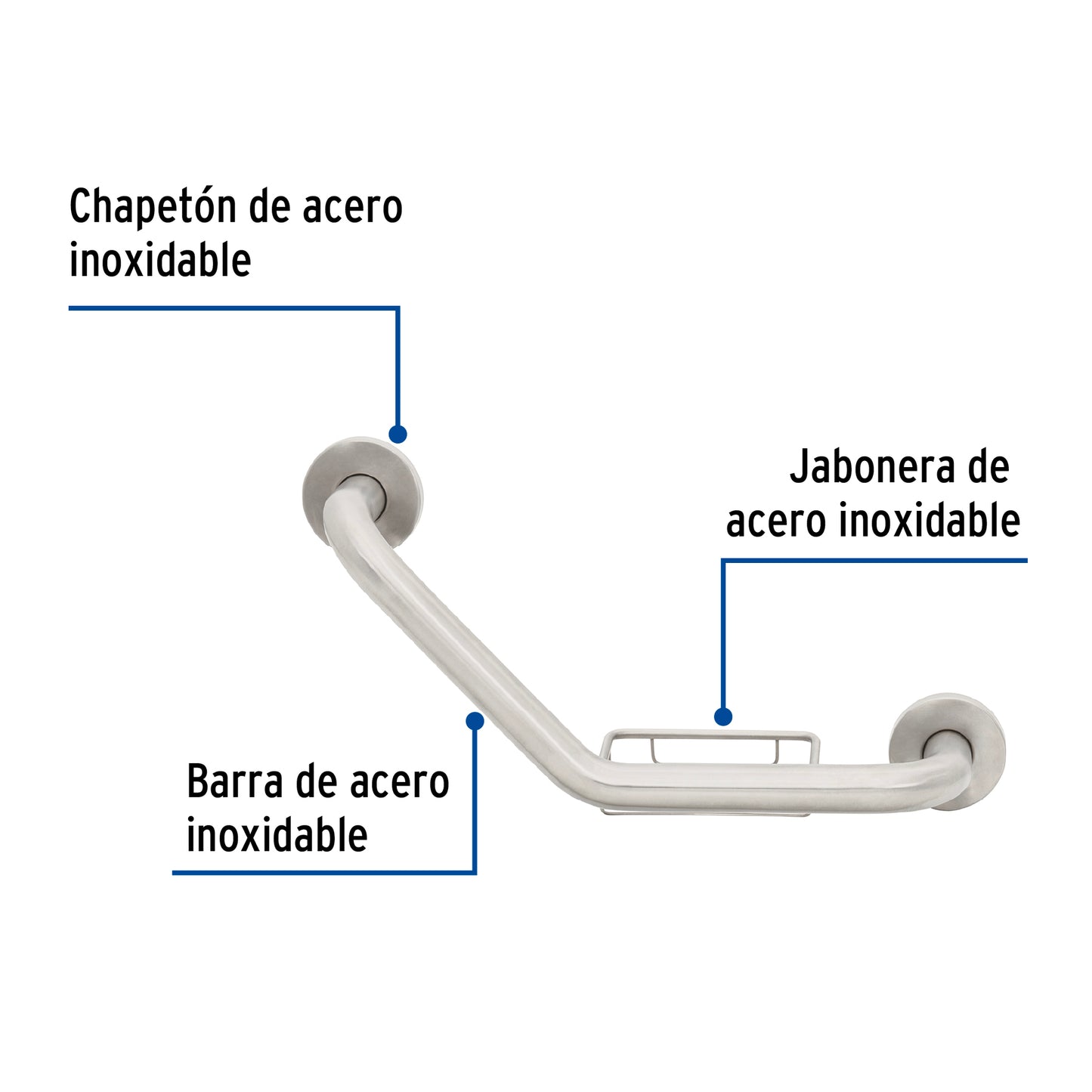 Barra angular con jabonera, acero inox, 1-1/4' x 40cm, Foset