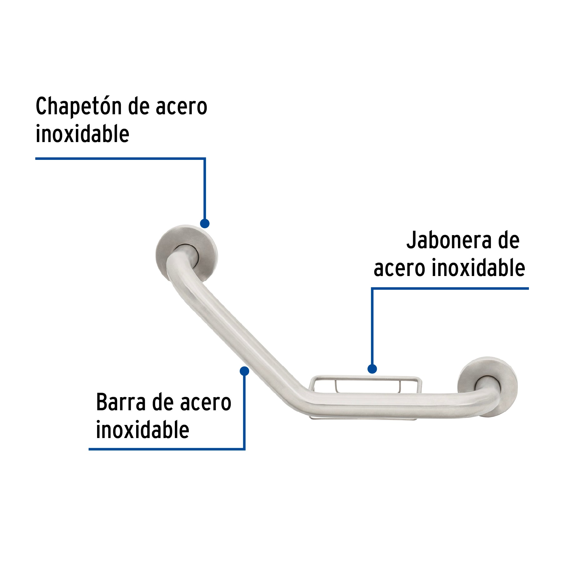 Barra angular con jabonera, acero inox, 1-1/4' x 40cm, Foset