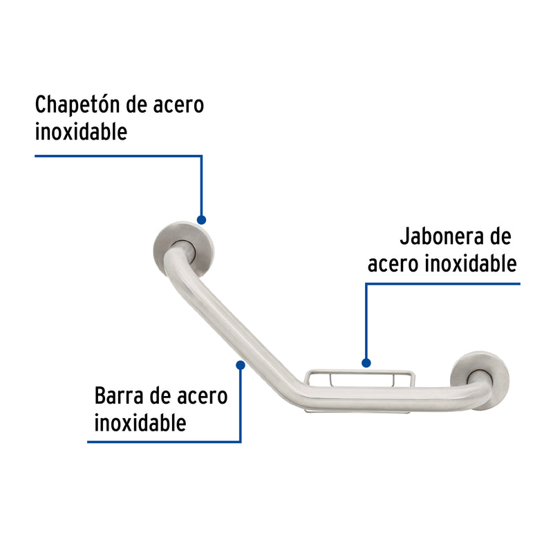 Barra angular con jabonera, acero inox, 1-1/4' x 40cm, Foset