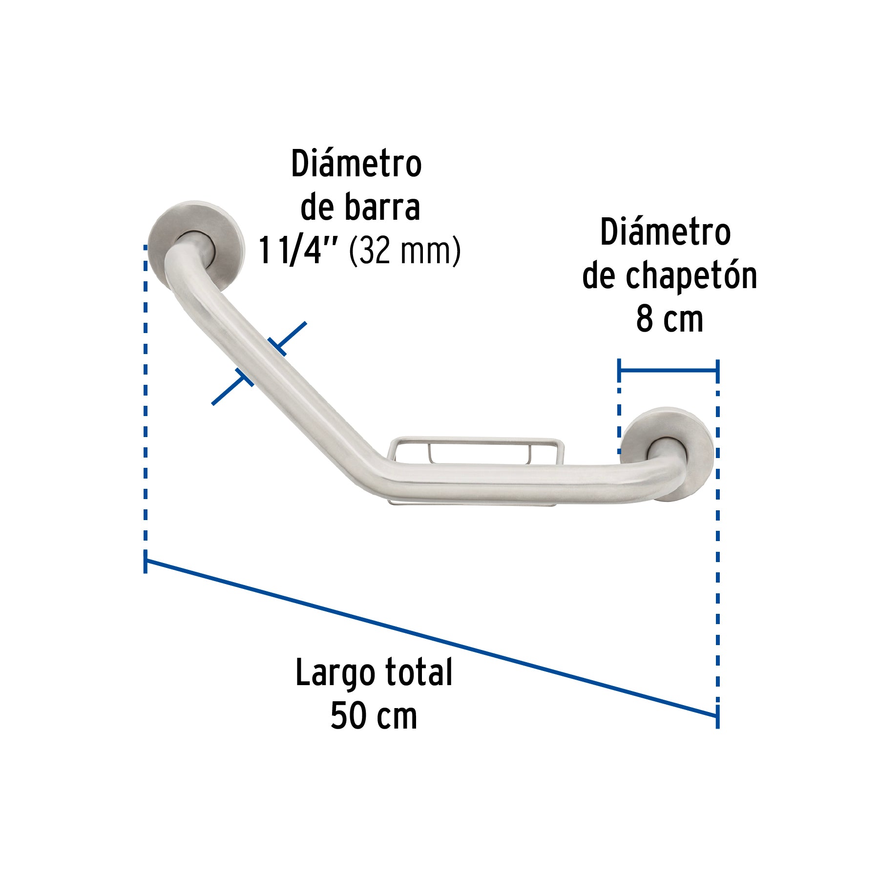 Barra angular con jabonera, acero inox, 1-1/4' x 40cm, Foset