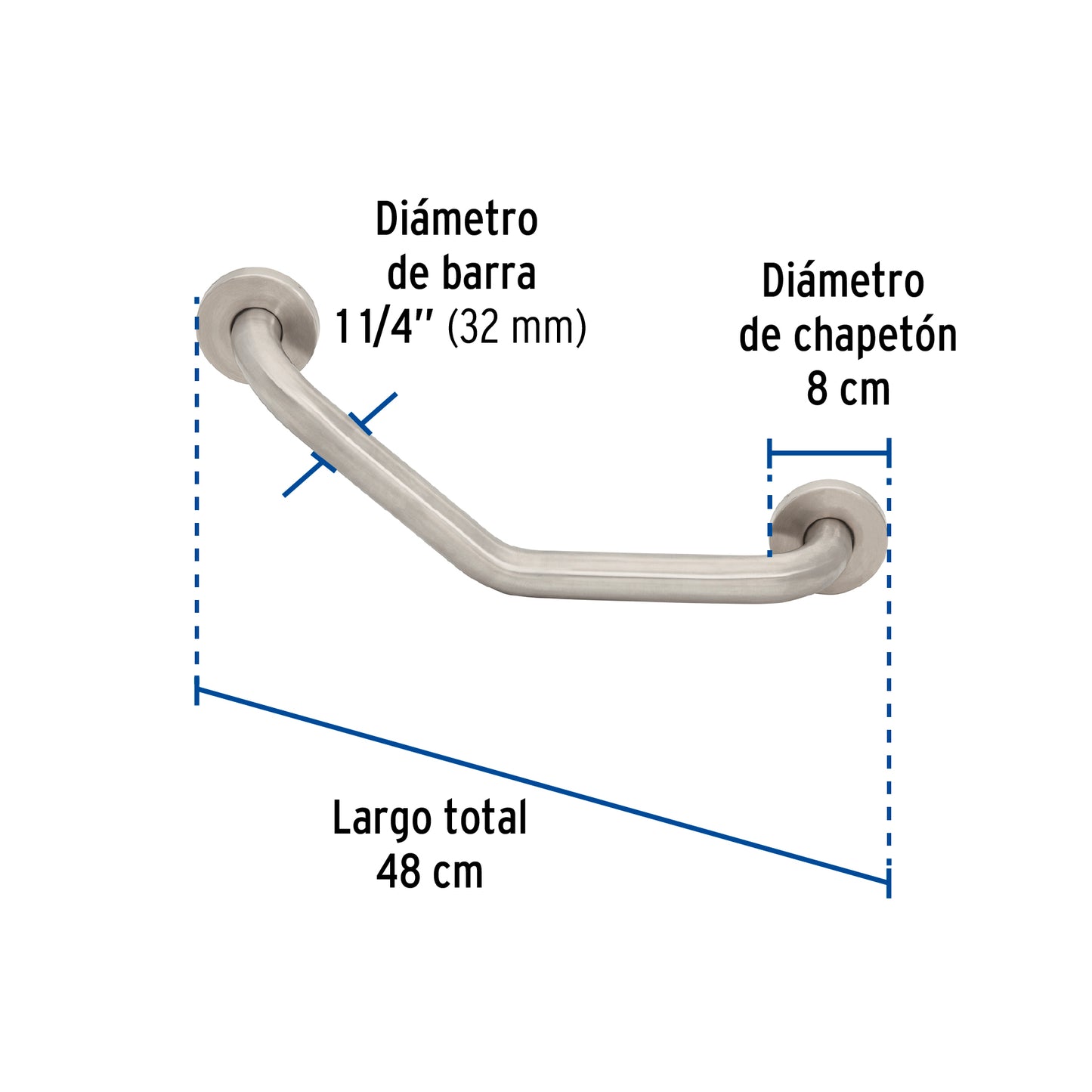 Barra angular de seguridad, acero inox, 1-1/4' x 40cm, Foset