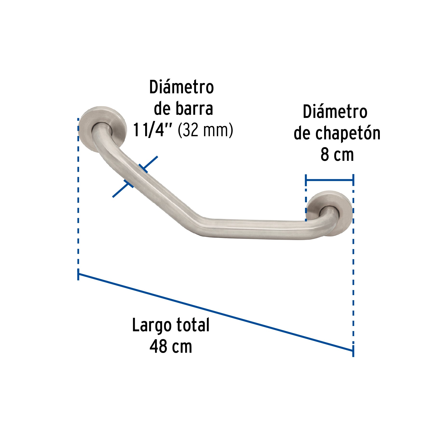 Barra angular de seguridad, acero inox, 1-1/4' x 40cm, Foset