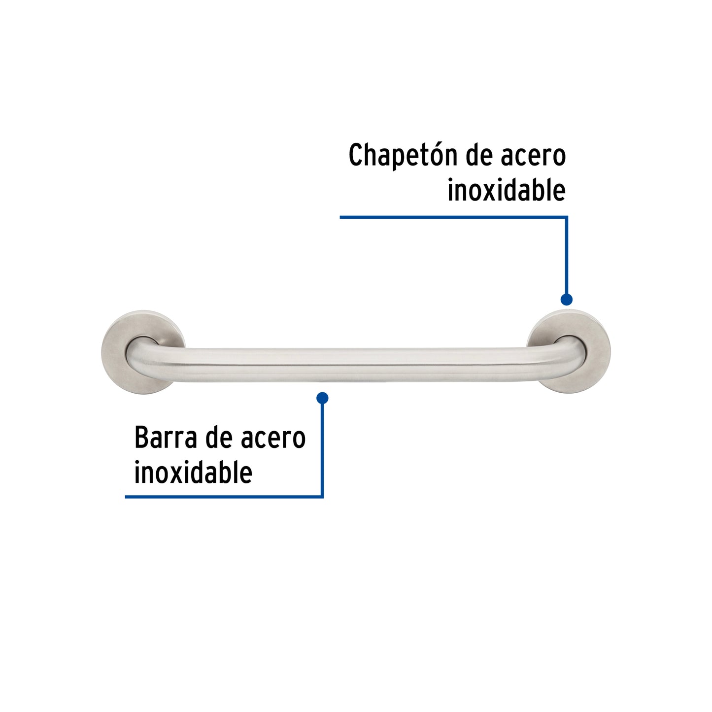 Barra recta de seguridad, acero inox, 1-1/4' x 40cm, Foset
