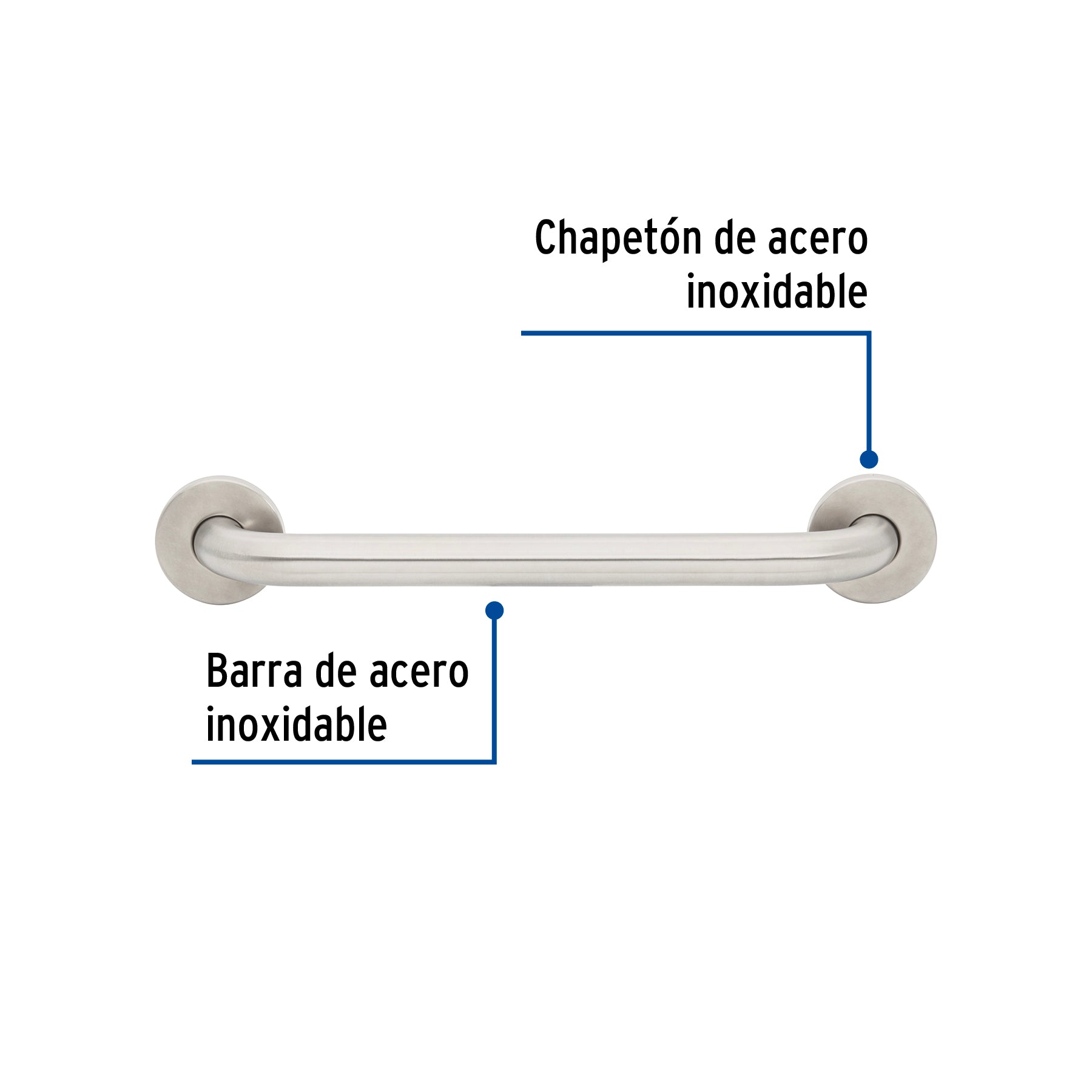 Barra recta de seguridad, acero inox, 1-1/4' x 40cm, Foset