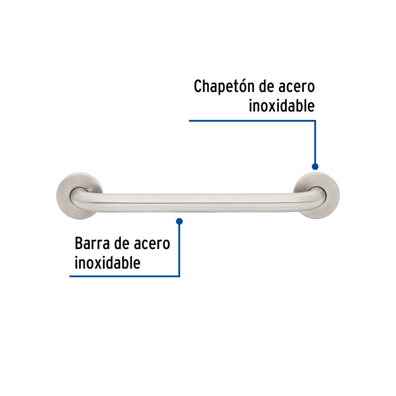 Barra recta de seguridad, acero inox, 1-1/4' x 40cm, Foset