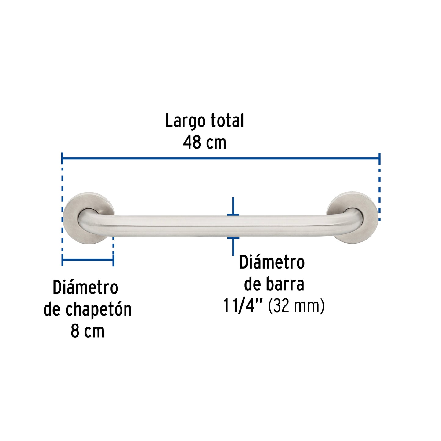 Barra recta de seguridad, acero inox, 1-1/4' x 40cm, Foset
