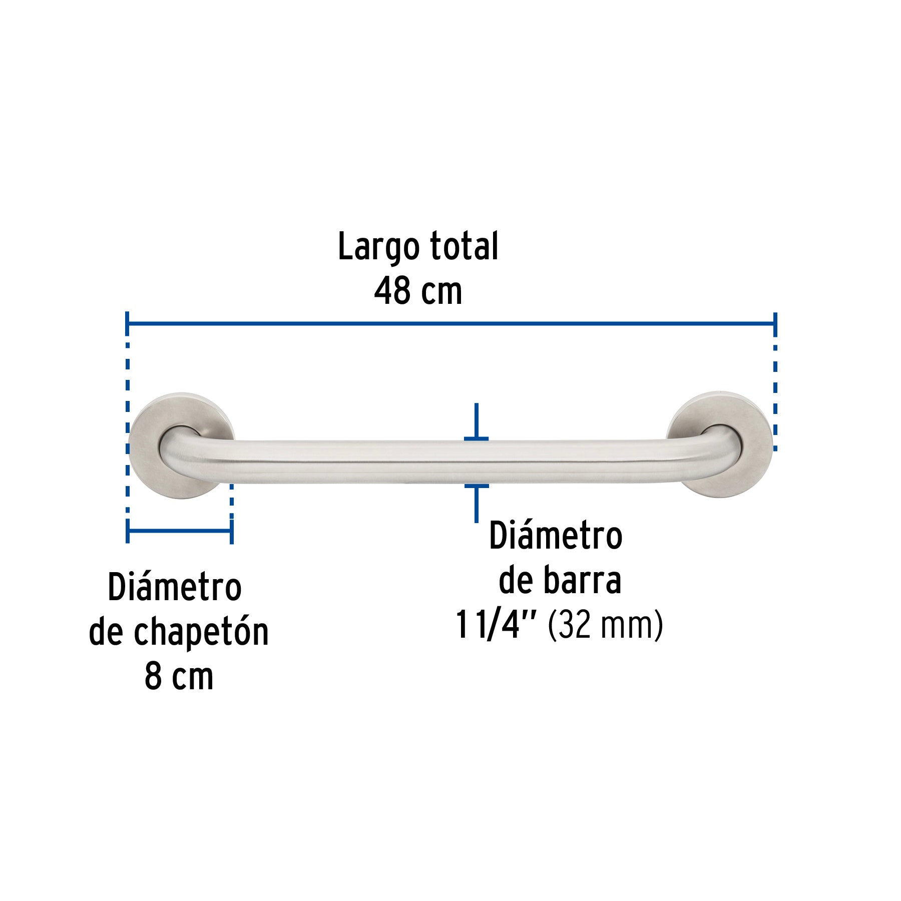 Barra recta de seguridad, acero inox, 1-1/4' x 40cm, Foset