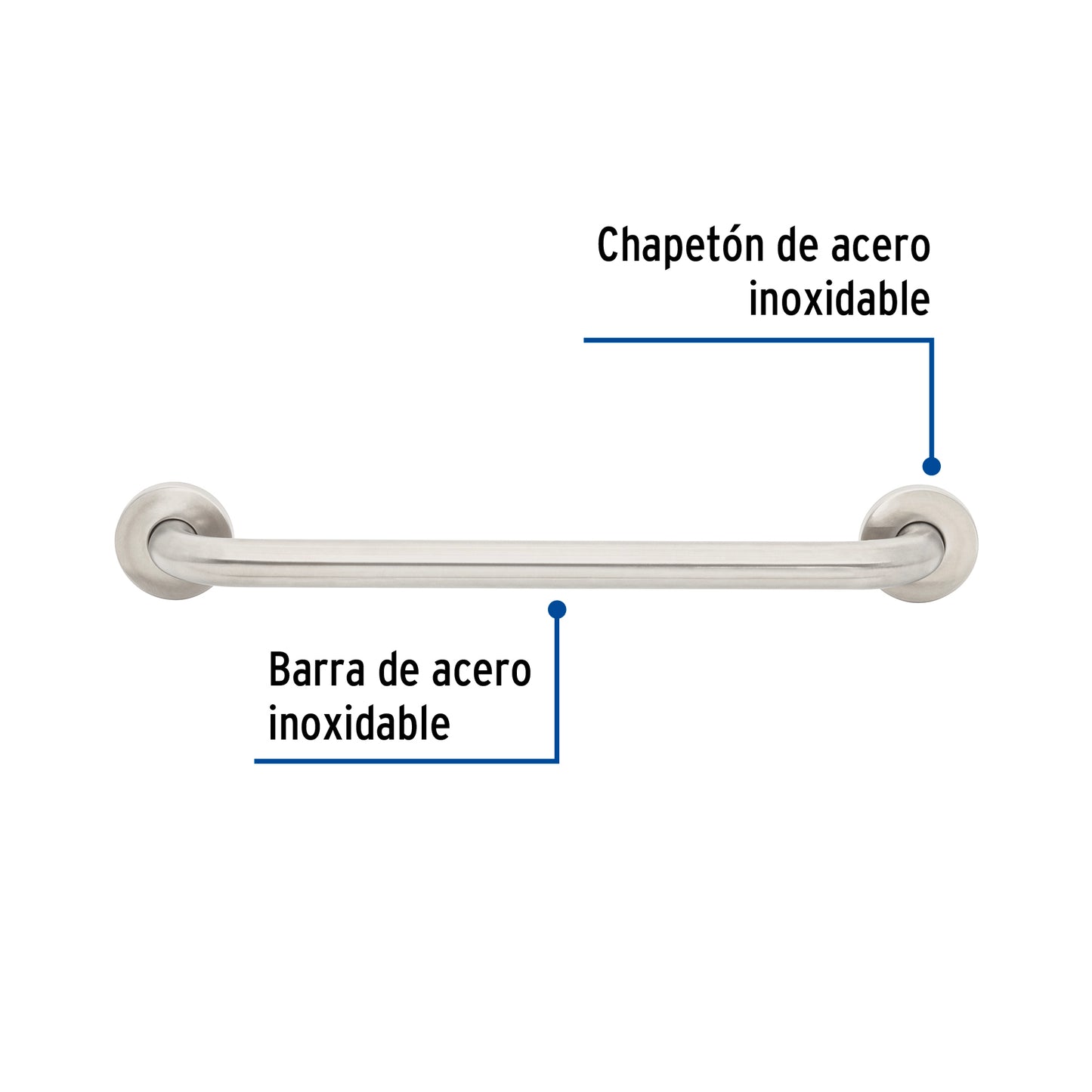 Barra recta de seguridad, acero inox, 1-1/4' x 50cm, Foset