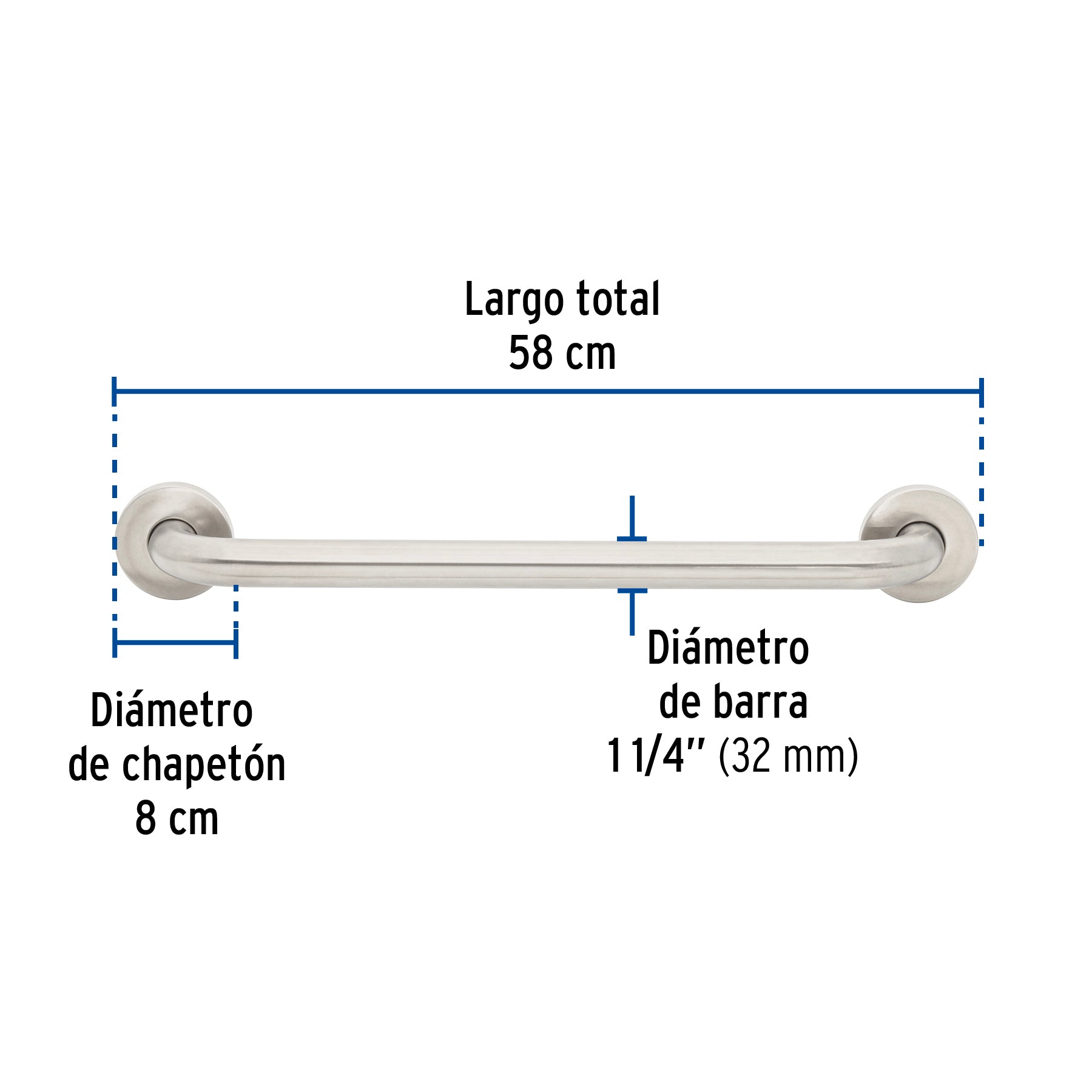 Barra recta de seguridad, acero inox, 1-1/4' x 50cm, Foset
