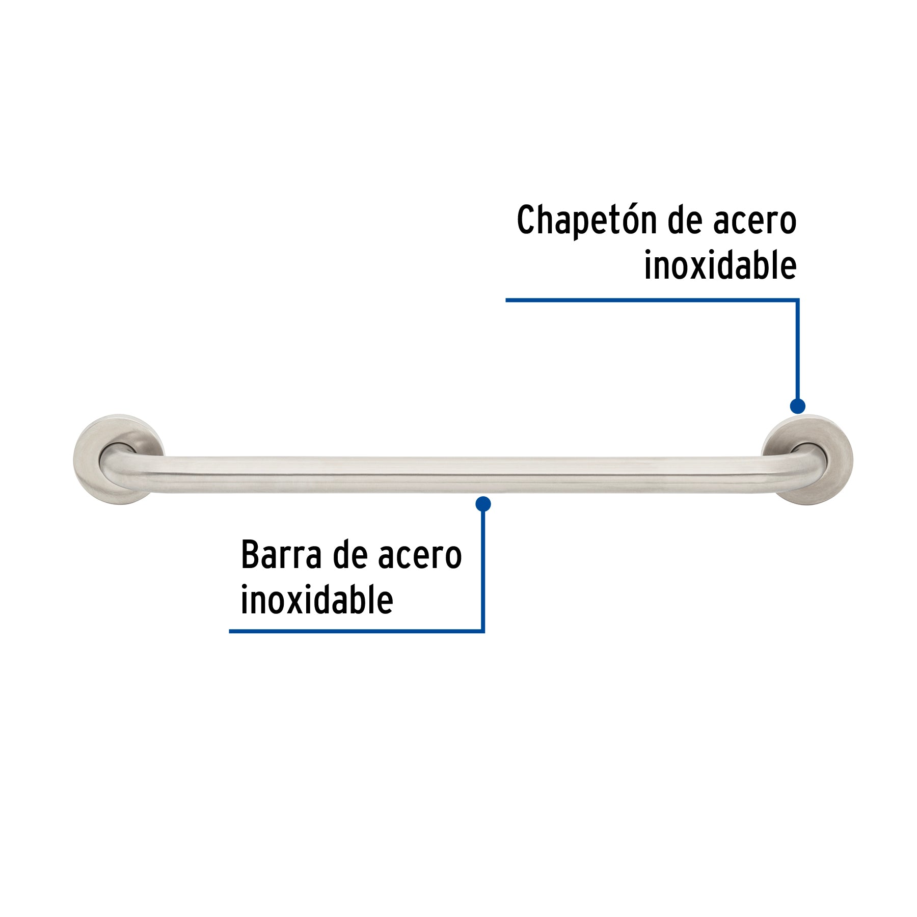Barra recta de seguridad, acero inox, 1-1/4' x 60cm, Foset