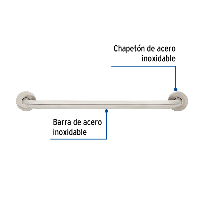 Barra recta de seguridad, acero inox, 1-1/4' x 60cm, Foset