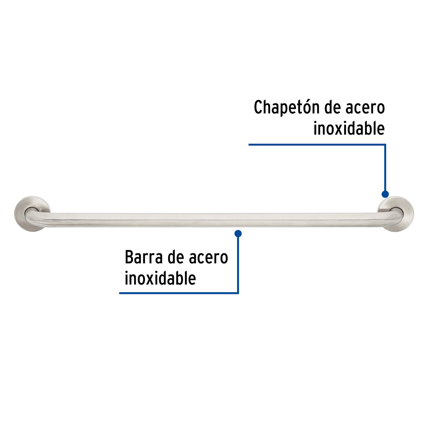 Barra recta de seguridad, acero inox, 1-1/4' x 80cm, Foset