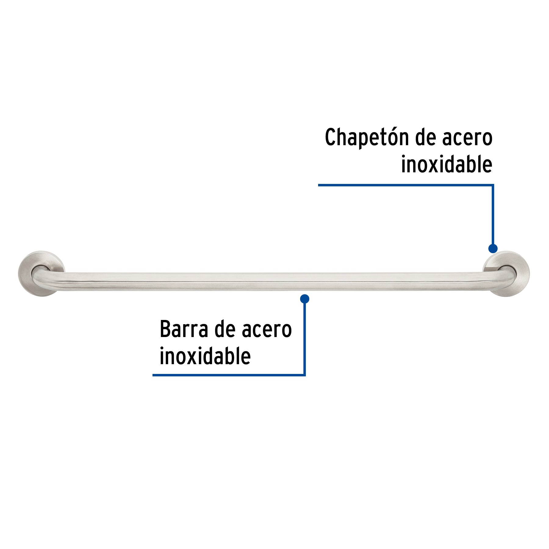 Barra recta de seguridad, acero inox, 1-1/4' x 80cm, Foset