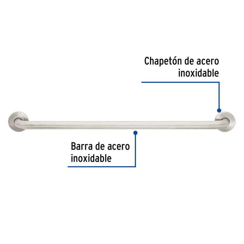 Barra recta de seguridad, acero inox, 1-1/4' x 80cm, Foset