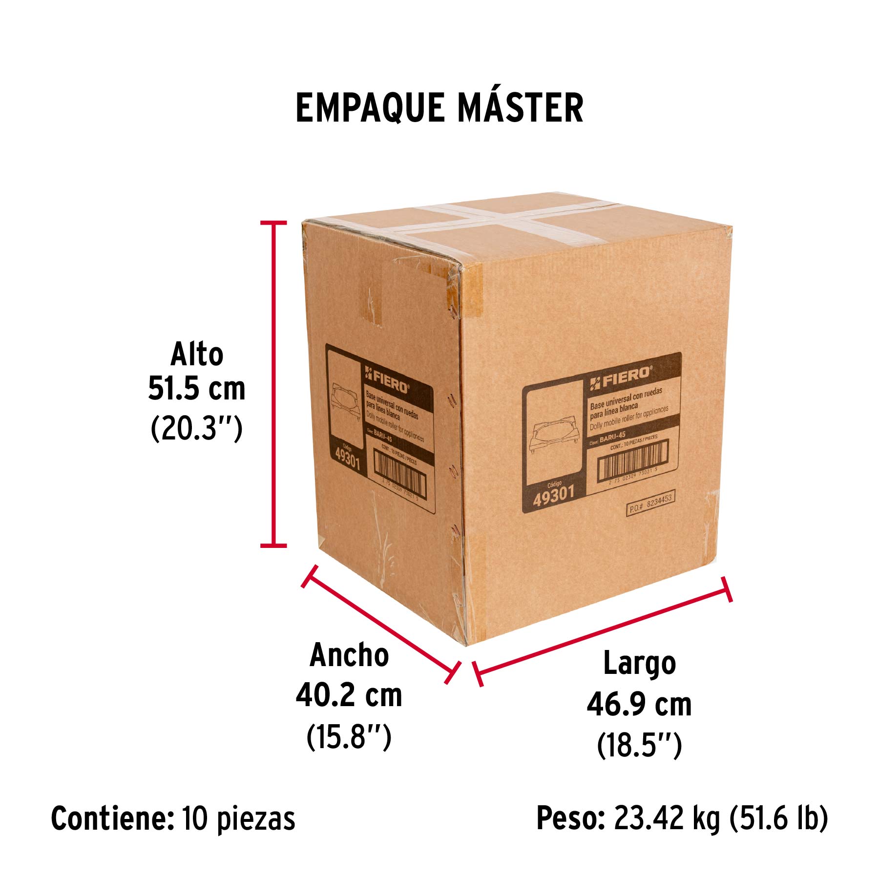 Base con ruedas ajustable para línea blanca, Fiero