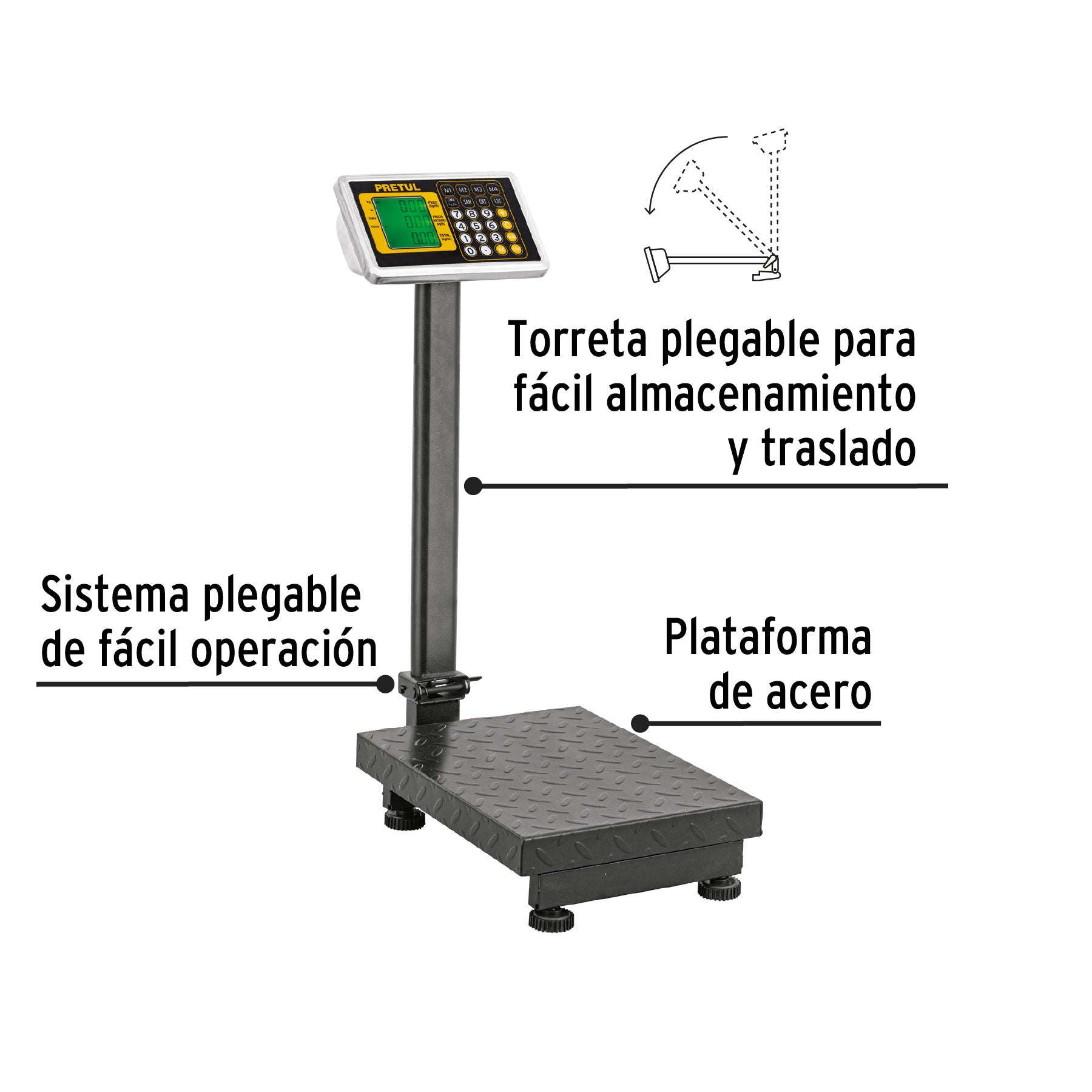 Báscula electrónica de plataforma, plegable, 100 kg. Pretul