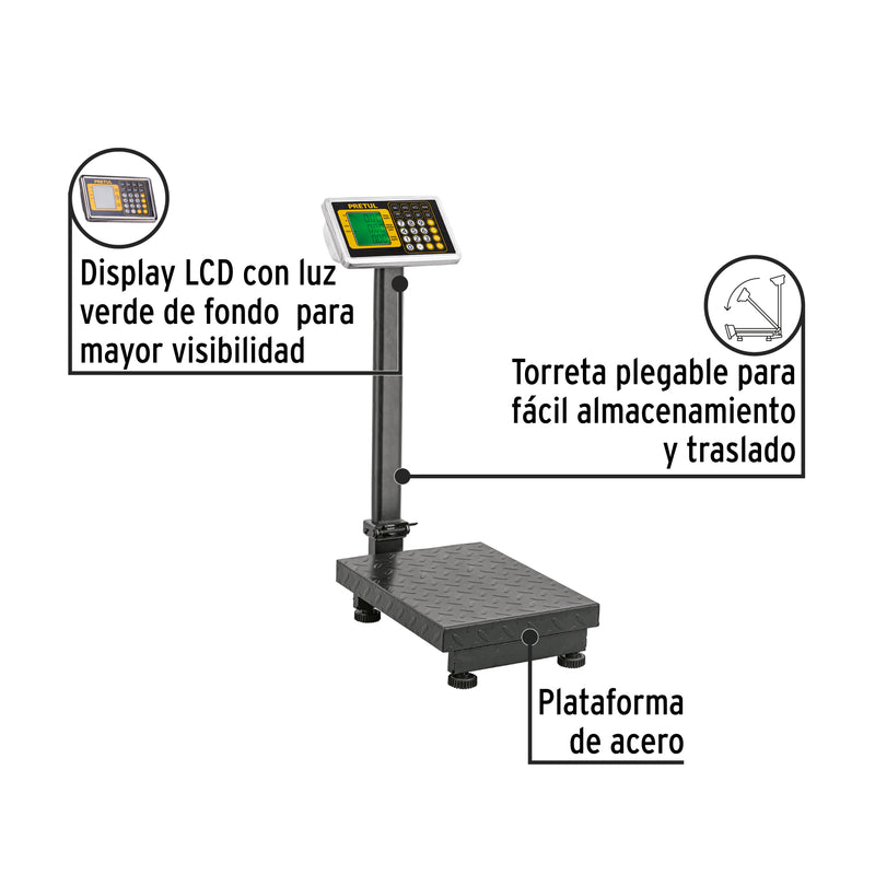 Báscula electrónica de plataforma, plegable, 100 kg. Pretul