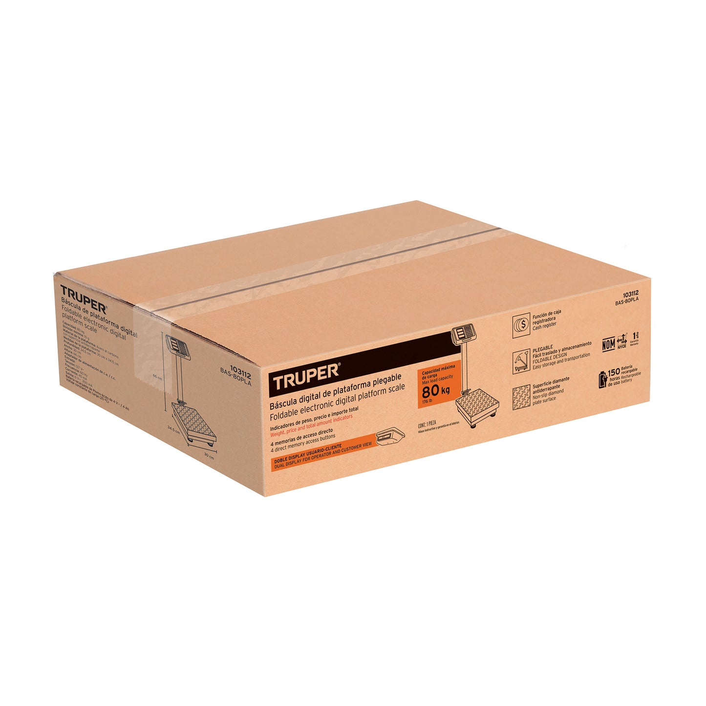 Báscula electrónica de plataforma p/mostrador, 80 kg, Truper