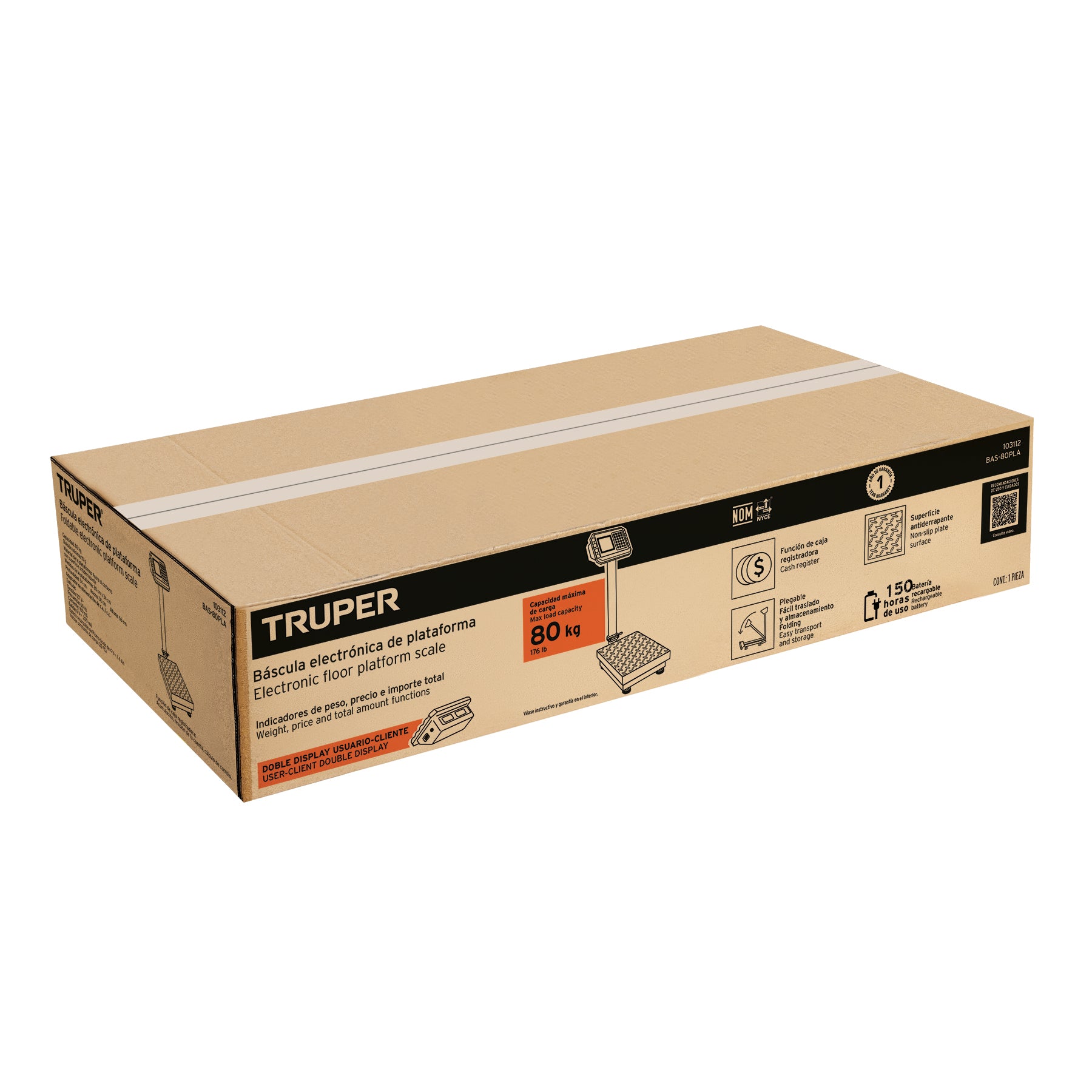 Báscula electrónica de plataforma p/mostrador, 80 kg, Truper