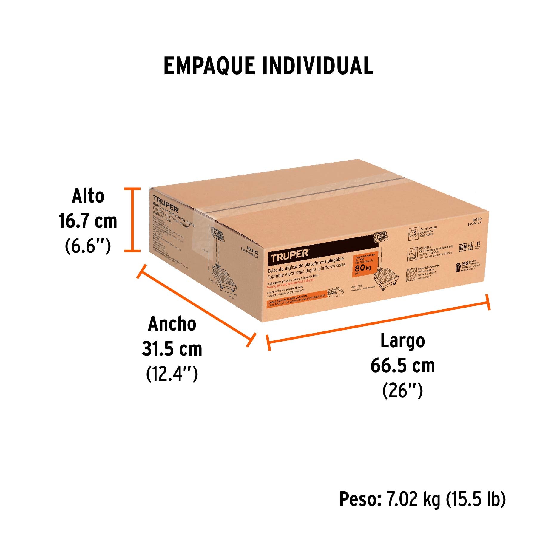 Báscula electrónica de plataforma p/mostrador, 80 kg, Truper