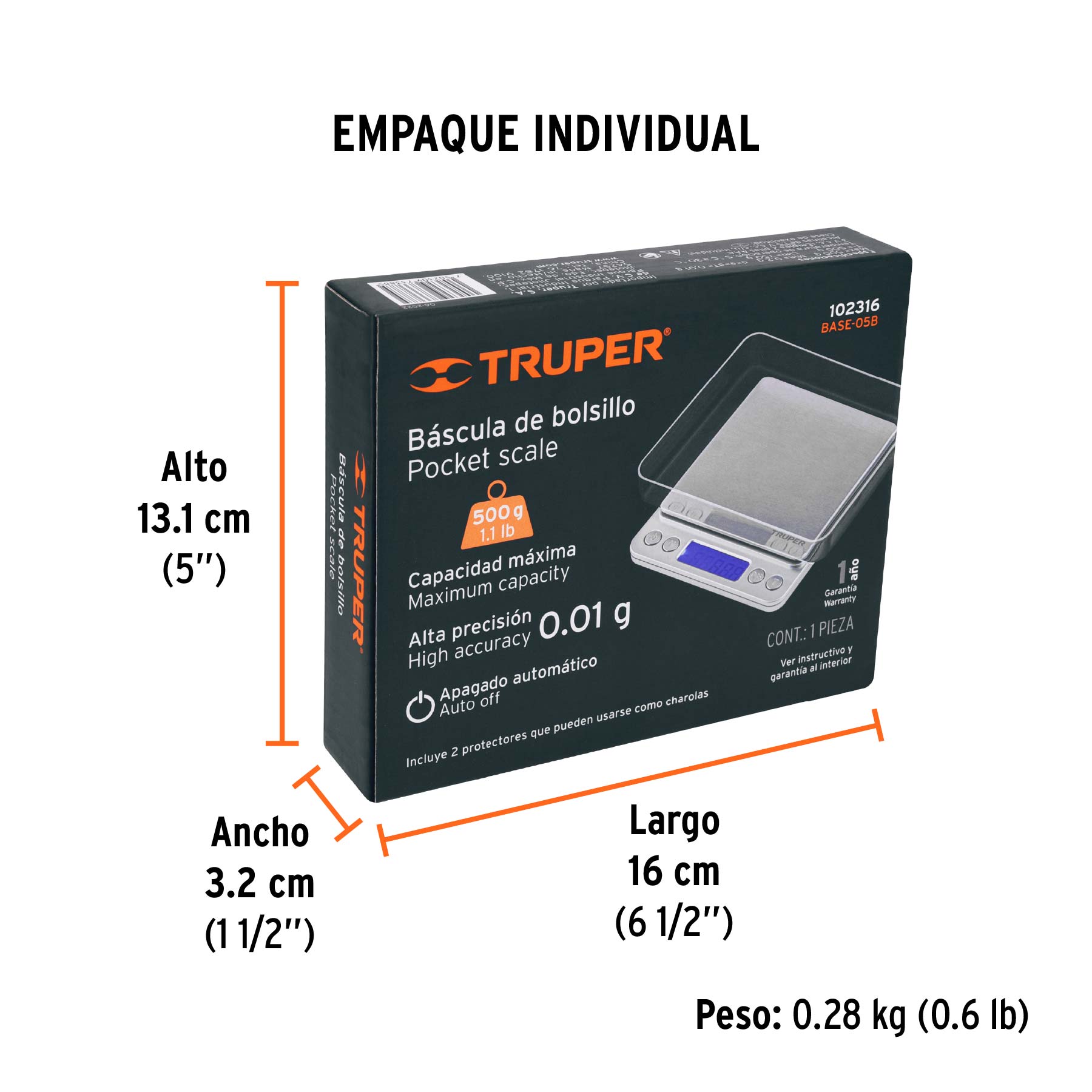 Báscula digital de precisión de bolsillo 500g, Truper
