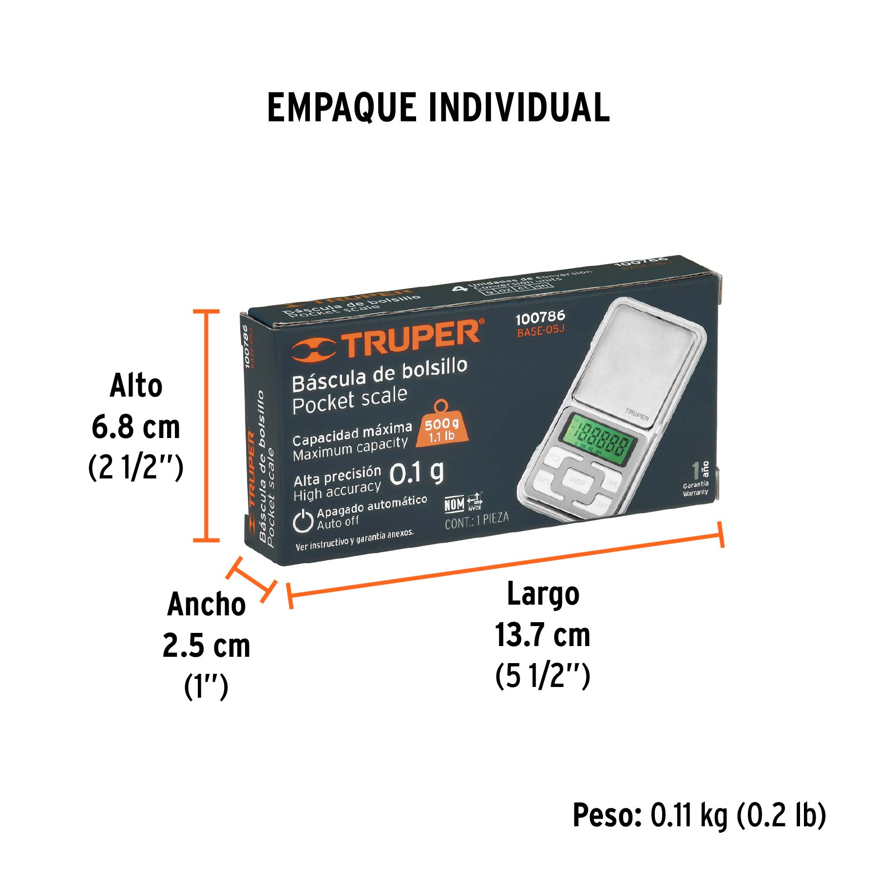 Báscula capacidad 500 g electrónica de bolsillo, Truper