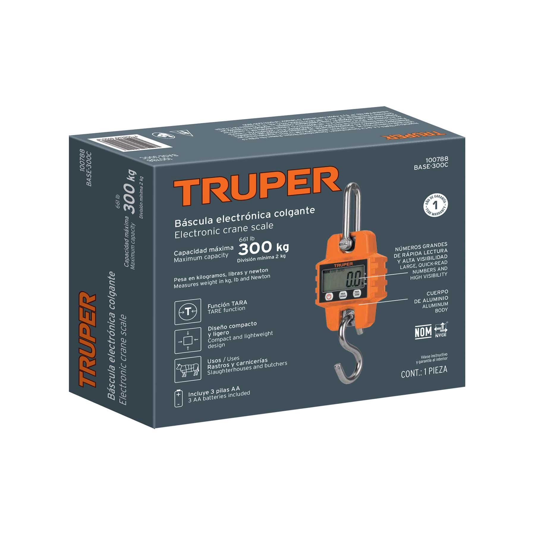 Báscula capacidad 300 kg electrónica colgante, Truper