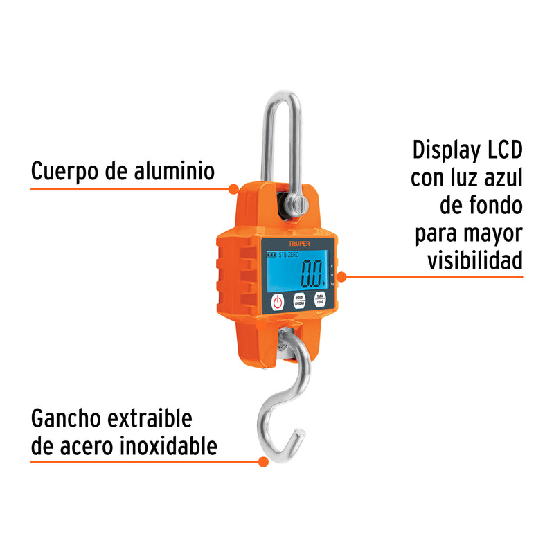 Báscula capacidad 300 kg electrónica colgante, Truper