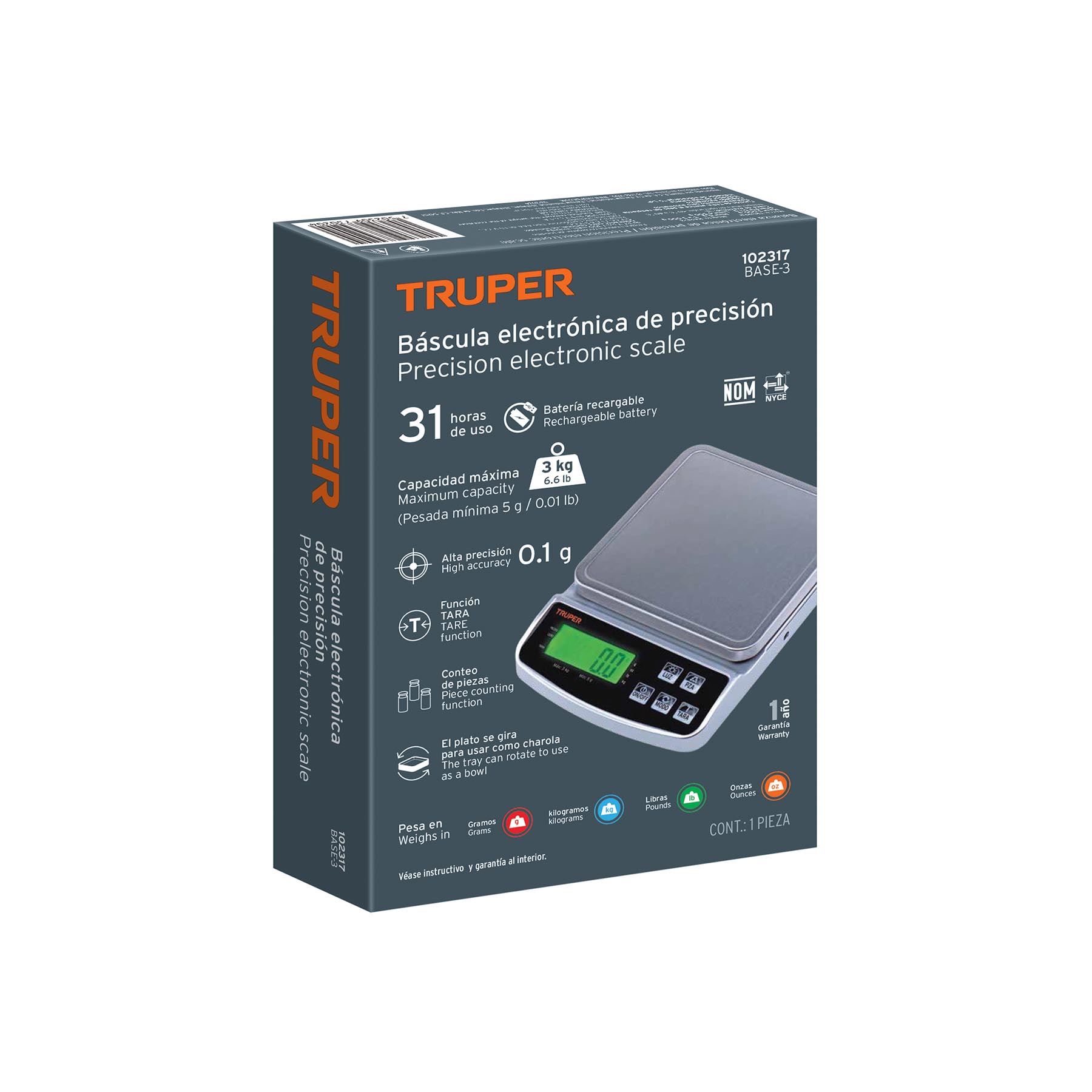 Báscula digital de precisión, 3kg, Truper