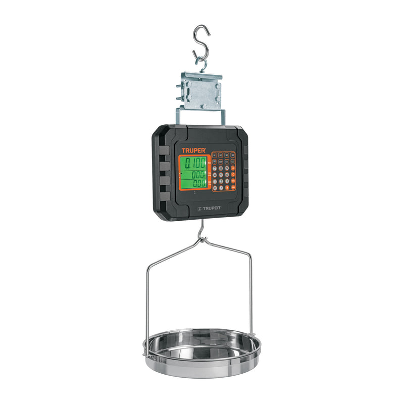 Báscula electrónica colgante, recargable, c/charola, 40 kg