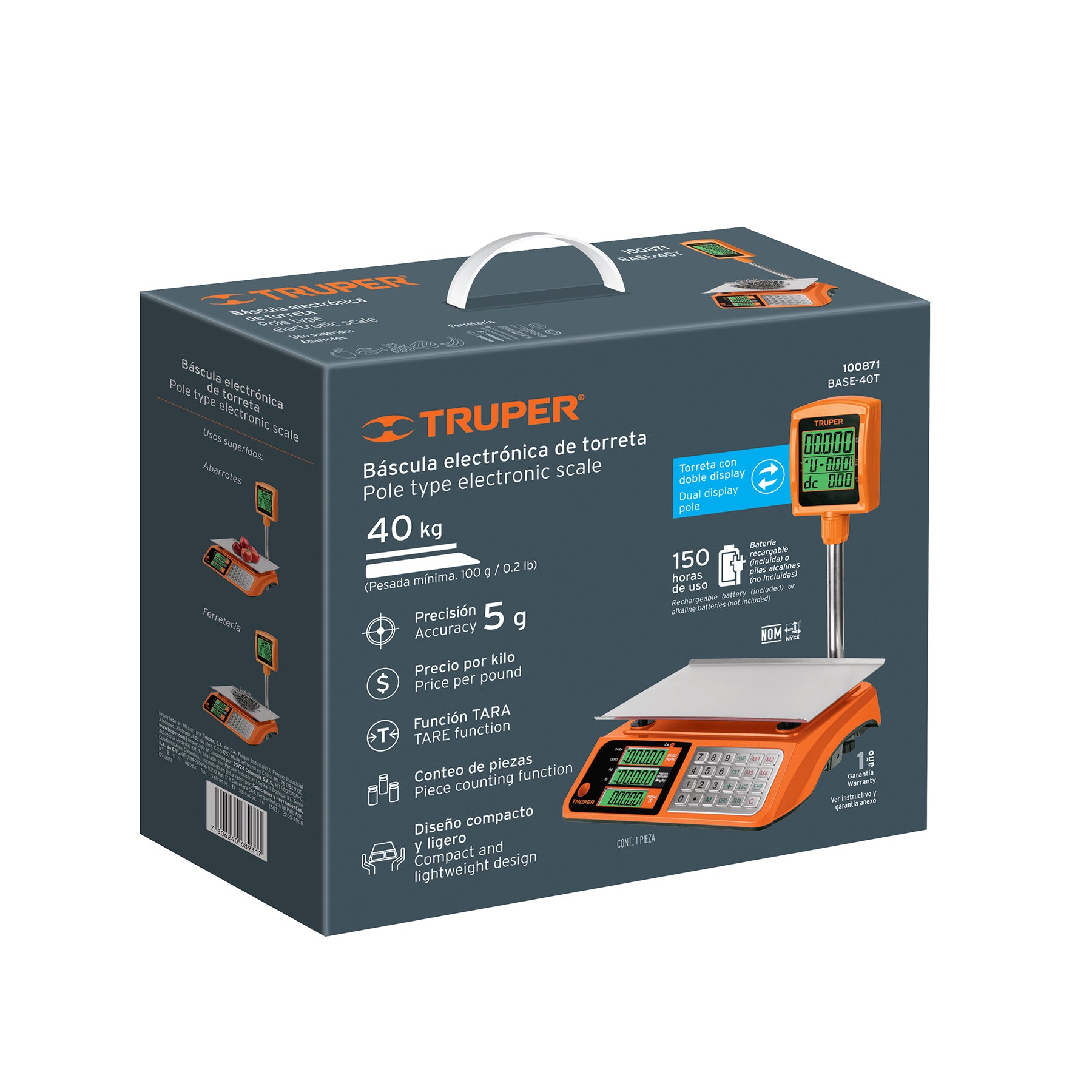 Báscula electrónica multifunciones con torreta, 40 kg