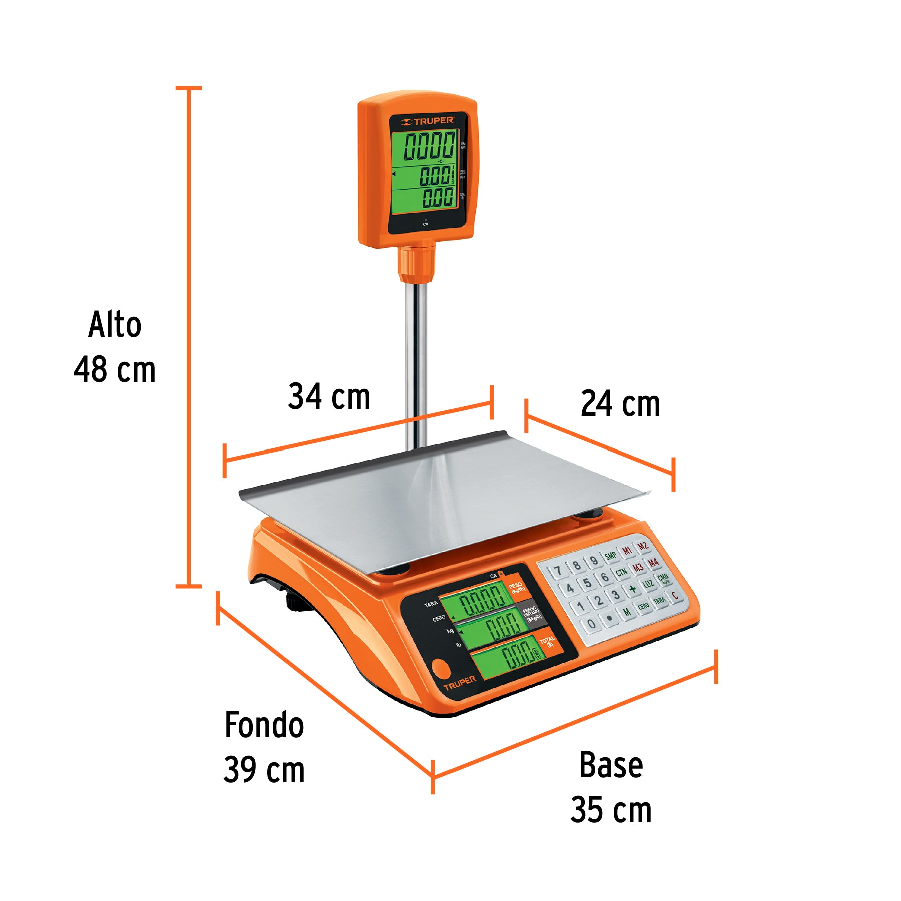 Báscula electrónica multifunciones con torreta, 40 kg