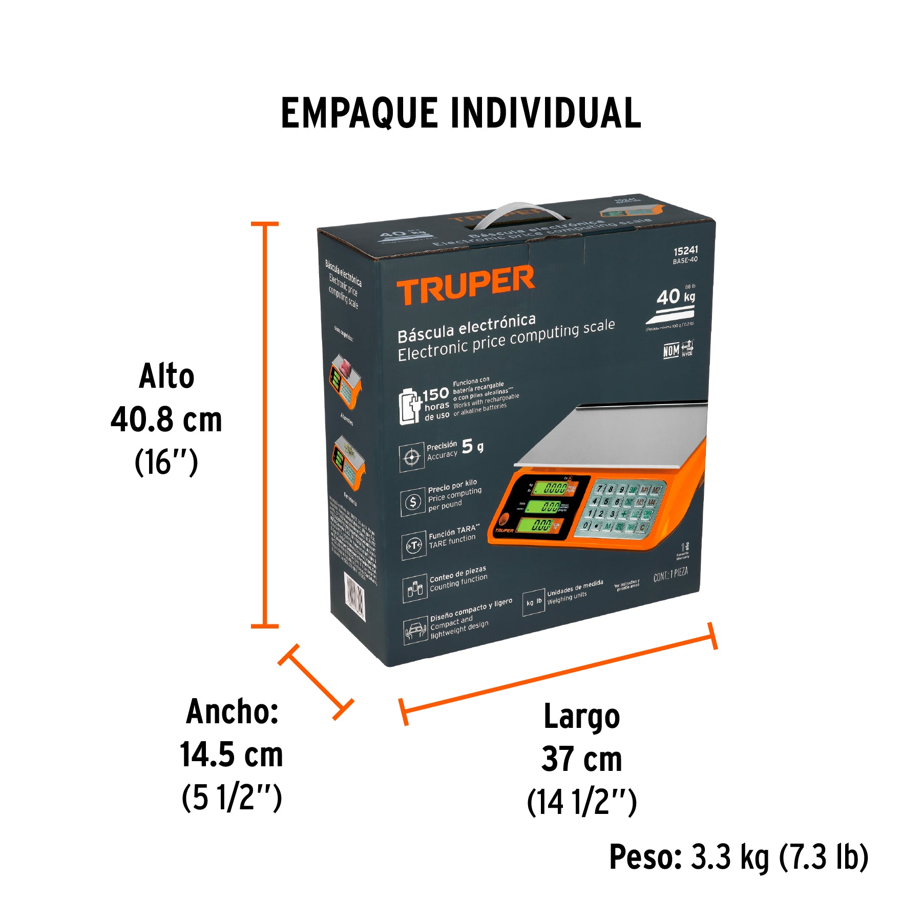 Báscula electrónica multifunciones capacidad 40 kg