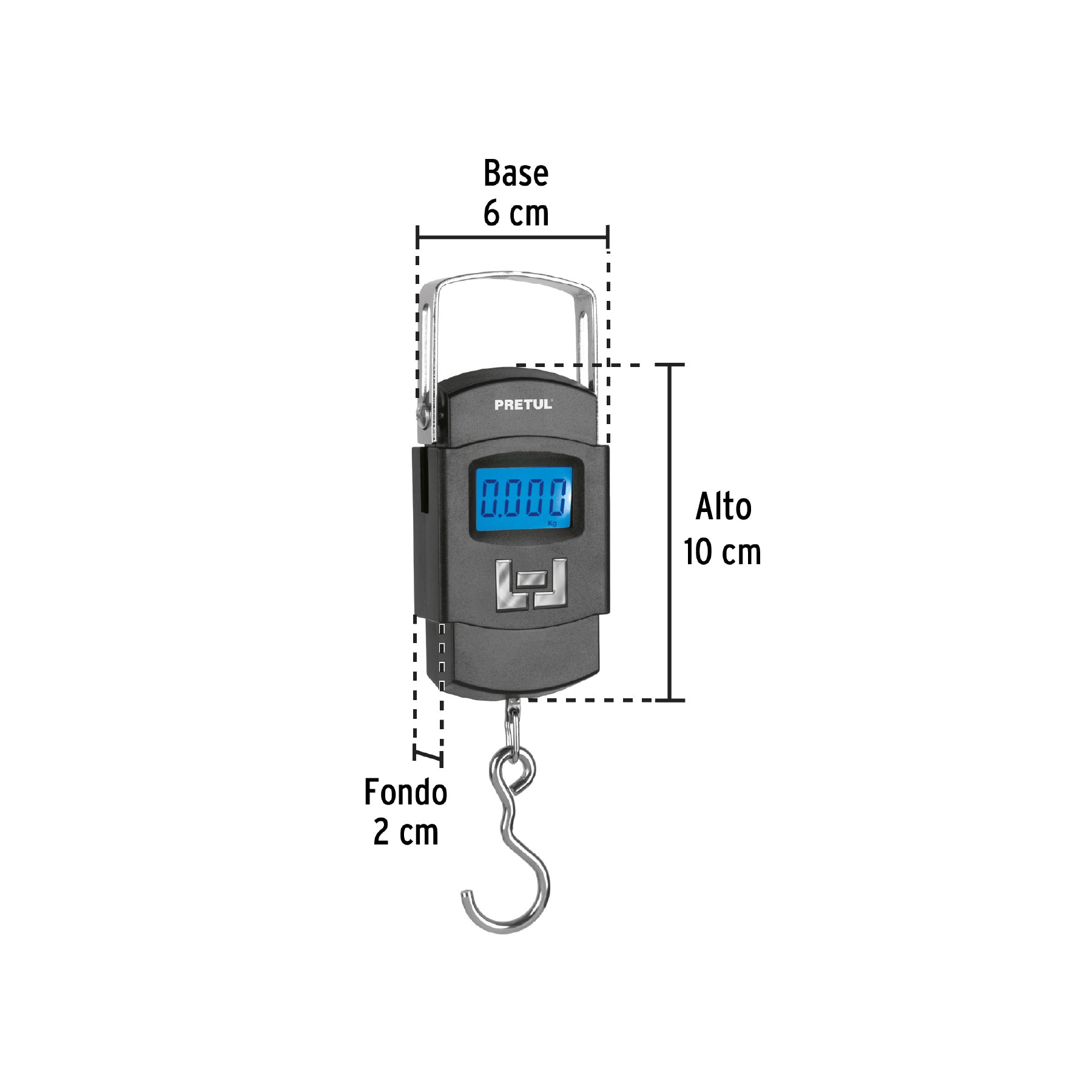 Báscula electrónica colgante, de pilas, 50 kg, Pretul