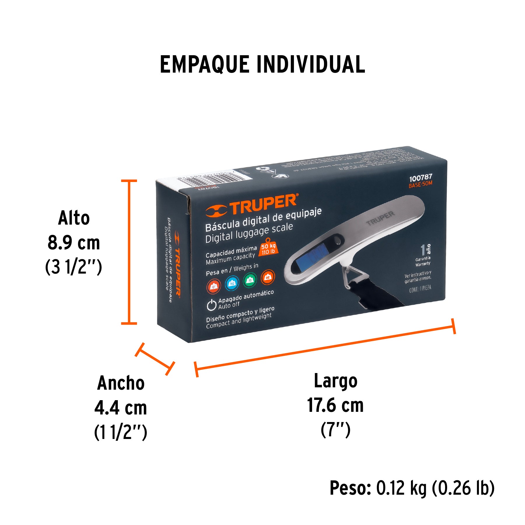 Báscula capacidad 50 kg electrónica para maleta, Truper